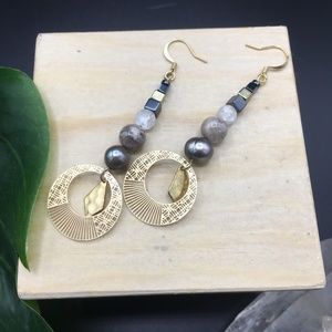 Neptune's Drops Earring // pearl, sunstone, clear